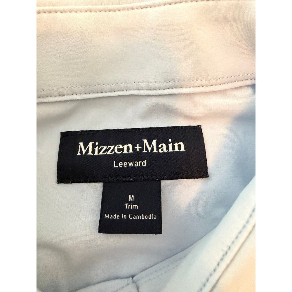 Mizzen + Main Leeward Trim Fit Dress Shirt Mens Medium Light Blue Performance - Picture 2 of 7